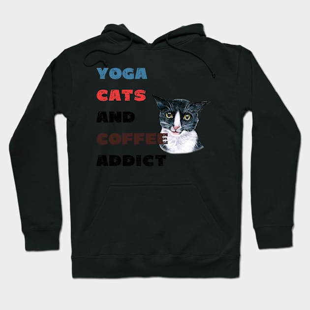 Yoga cats and coffee addict funny quote for yogi Hoodie by Red Yoga